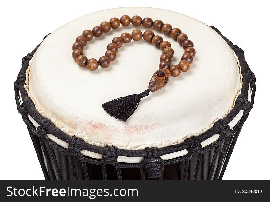 Drum and Rosary Beads, isolated. Drum and Rosary Beads, isolated