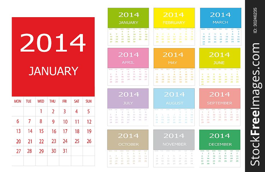 Illustration new calendar 2014 in english