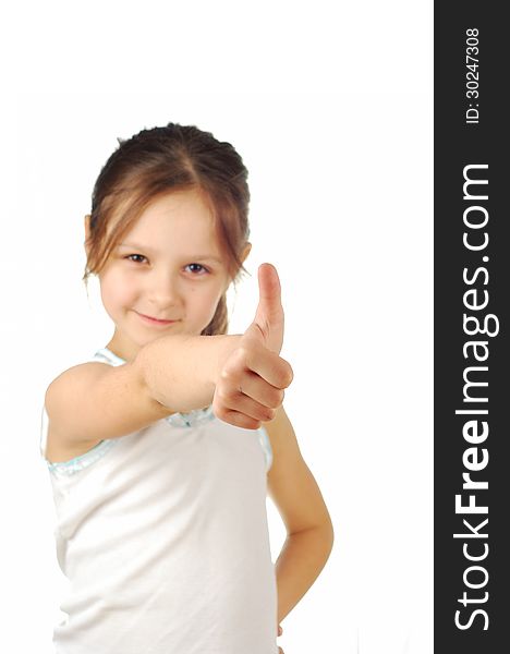 Portrait Of A Girl Showing Thumbs Up Isolated