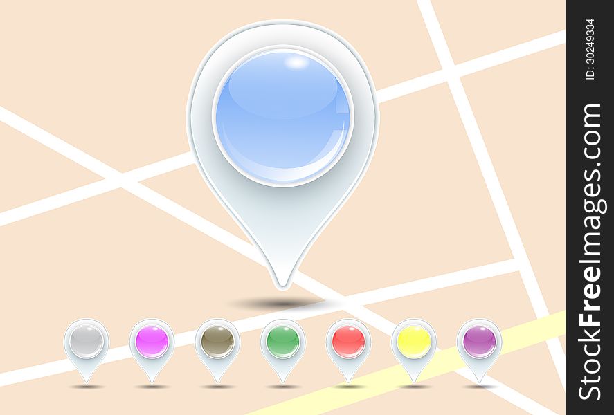 Vector illustration - set of glossy map location pointer icons. Vector illustration - set of glossy map location pointer icons