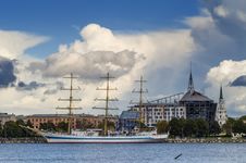 View On Seaport Of Riga City From Embankment Of The Daugava River, Latvia Royalty Free Stock Image View On Seaport Of Riga City From Embankment Of The Daugava River, Latvia Royalty Free Stock Image