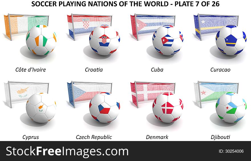 Three dimensional render of soccer playing nations. Plate 7 of 26. Three dimensional render of soccer playing nations. Plate 7 of 26