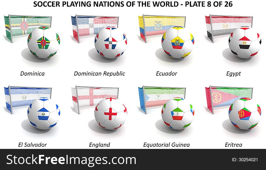 Three dimensional render of soccer playing nations. Plate 8 of 26. Three dimensional render of soccer playing nations. Plate 8 of 26