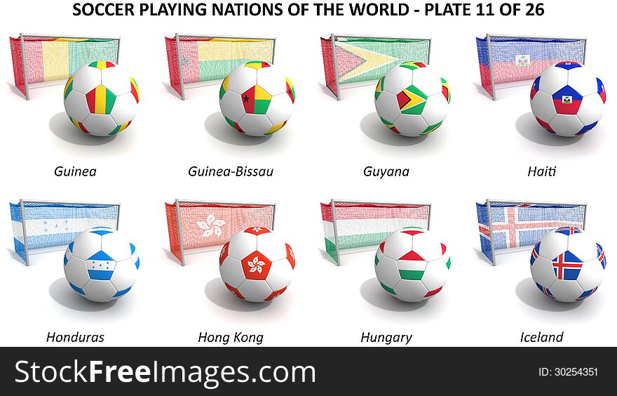 Three dimensional render of soccer playing nations. Plate 11 of 26. Three dimensional render of soccer playing nations. Plate 11 of 26