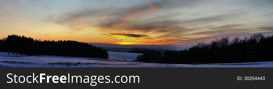 Sunset Over The Snowy Erzgebirge