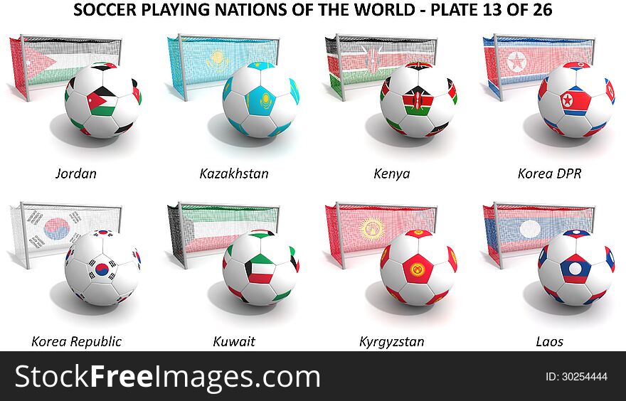 Three dimensional render of soccer playing nations. Plate 13 of 26. Three dimensional render of soccer playing nations. Plate 13 of 26