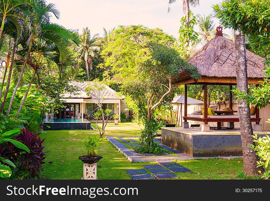 Indonesia Bali Kuta.The quiet thatched sheds.It is local residence.