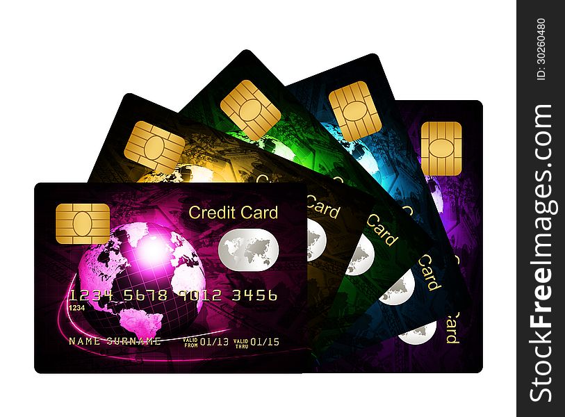 Fan of credit cards over white background