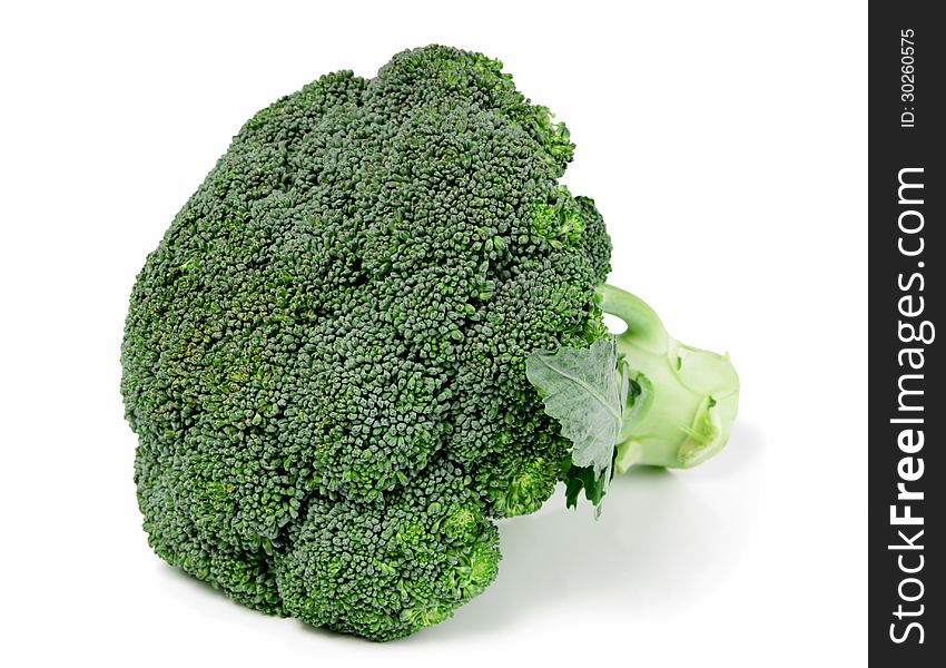 Ripe fresh broccoli on white background