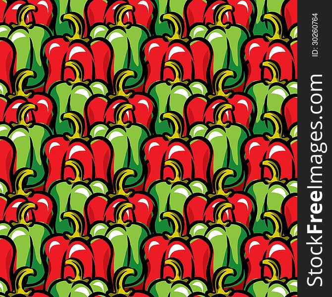 Vector seamless background with red and green paprika. Vector seamless background with red and green paprika