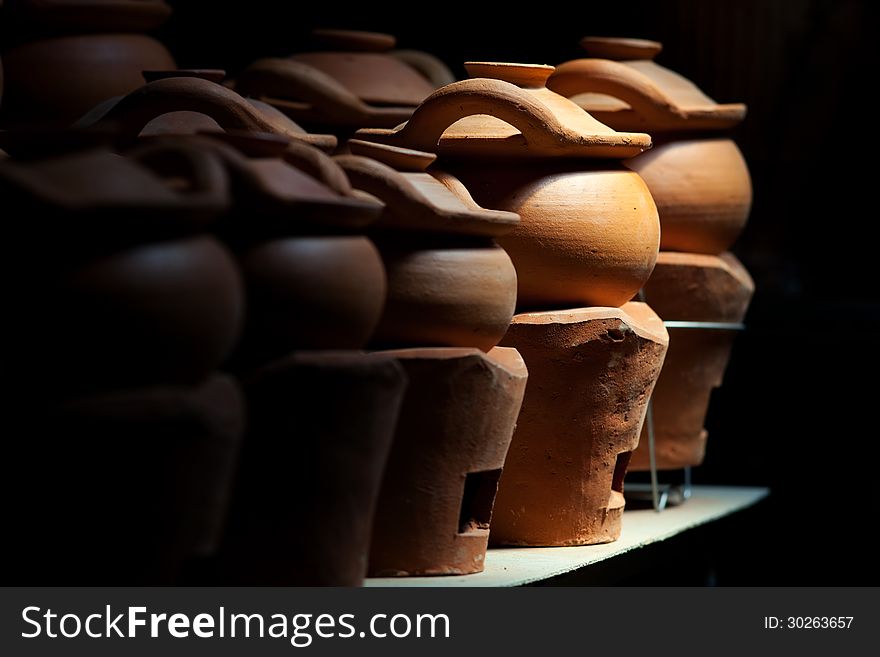 Clay pot for sale in Kohkred,Thailand,Asia