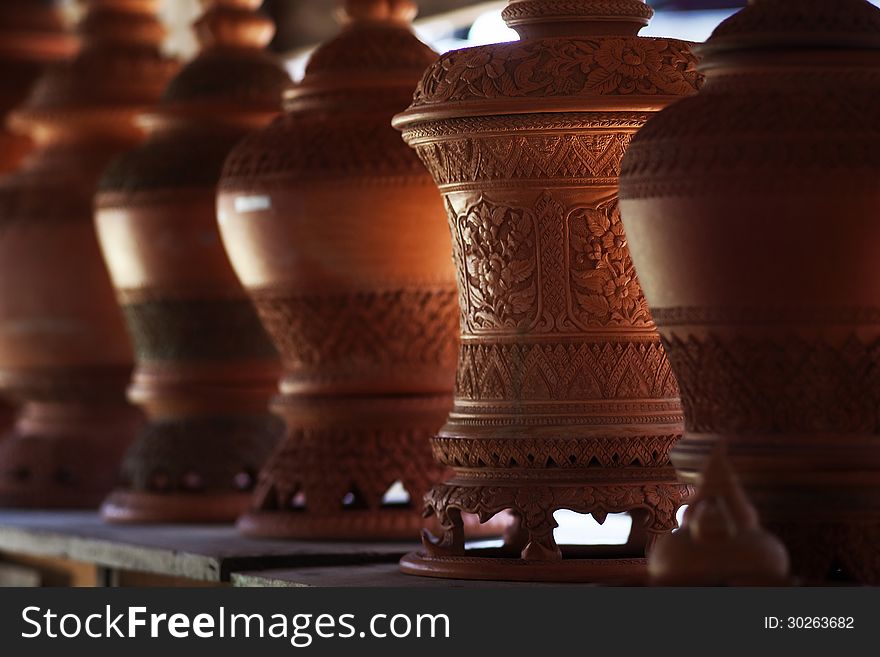 Clay pot for sale in Kohkred,Thailand,Asia
