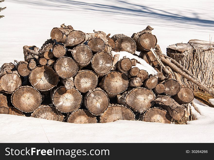 Stack of wood outside in the snow. Stack of wood outside in the snow