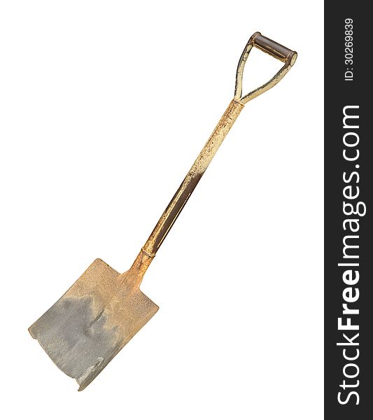 Rusty shovel isolated on white background