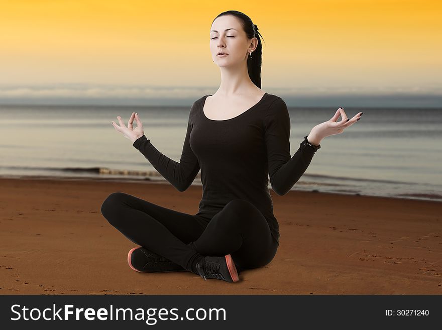 Serene woman relaxing by the seaside