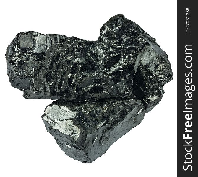 Raw coal isolated on white background close up