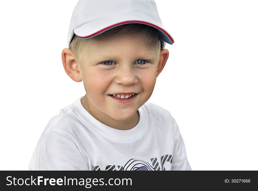 Emotions of children in different situations, facial expressions, gestures, posture, boy in a baseball cap on a white background. Emotions of children in different situations, facial expressions, gestures, posture, boy in a baseball cap on a white background