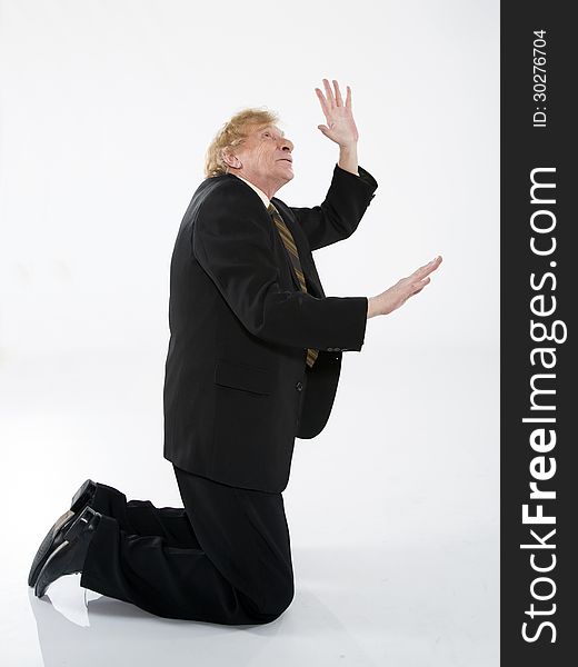 Stressed old business man white background. Stressed old business man white background