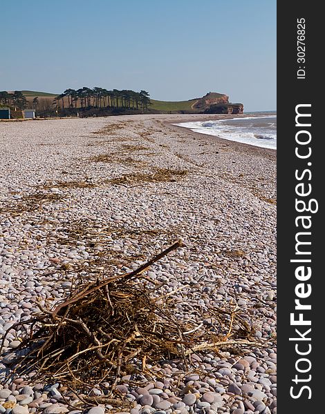 Shingle beach at Budleigh Salterton Devon South West England a popular tourist resort on the South West Coast Path. Shingle beach at Budleigh Salterton Devon South West England a popular tourist resort on the South West Coast Path