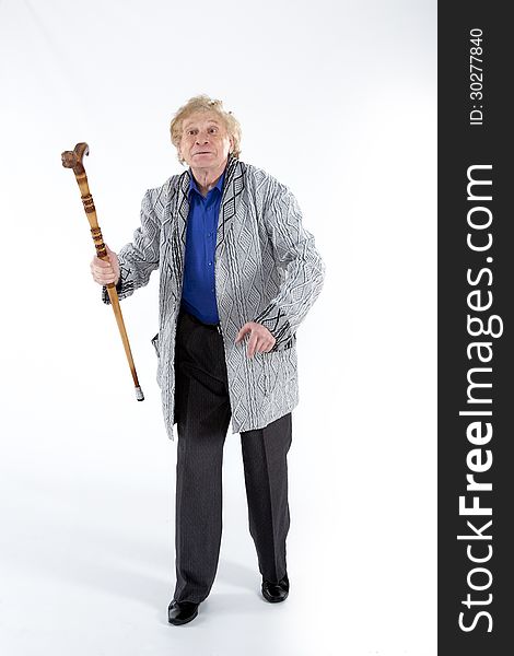 Full length portrait of old man with a cane