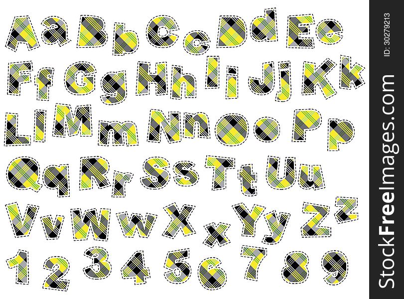 Irregular Fonts ABC with seams in Scottish pattern (argyle) style , isolated on white background. Illustration is in eps8 mode!. Irregular Fonts ABC with seams in Scottish pattern (argyle) style , isolated on white background. Illustration is in eps8 mode!