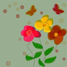 Simple Flower Vector Background With Butterflies. Royalty Free Stock Photography
