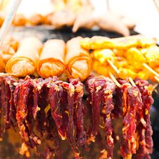 Thai Food. Dry Beef Meat And Spring Rolls Royalty Free Stock Photo Thai Food. Dry Beef Meat And Spring Rolls Royalty Free Stock Photo