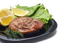 Grilled Steak With Salad And Lemon Stock Photography Grilled Steak With Salad And Lemon Stock Photography