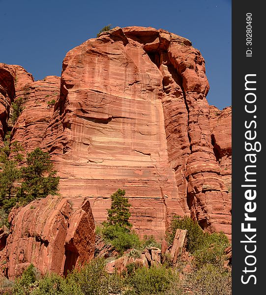 Sheer Red Rock Cliff Wall at the Palatki Heritage Site, Sedona, Arizona