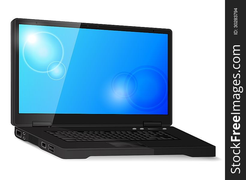 Black generic laptop with shadow and blank screen. Black generic laptop with shadow and blank screen