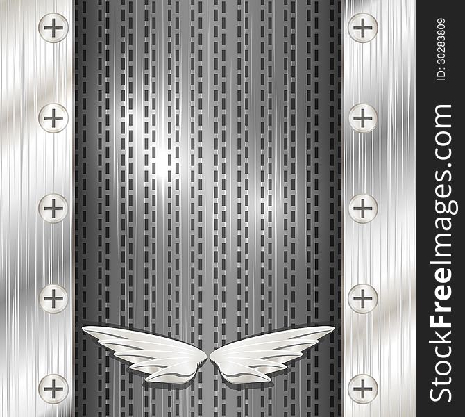 Gray Metallic Background With Wings