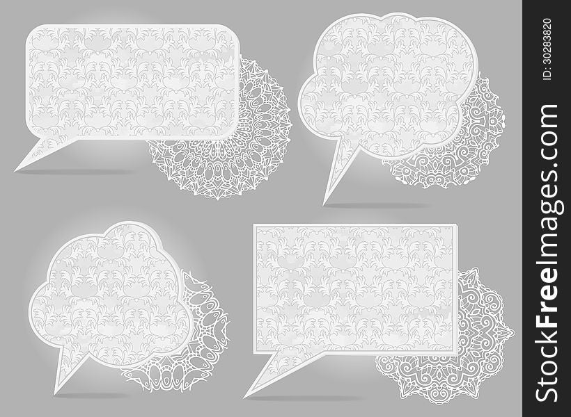Set of four ornate speech bubbles with lace. Set of four ornate speech bubbles with lace