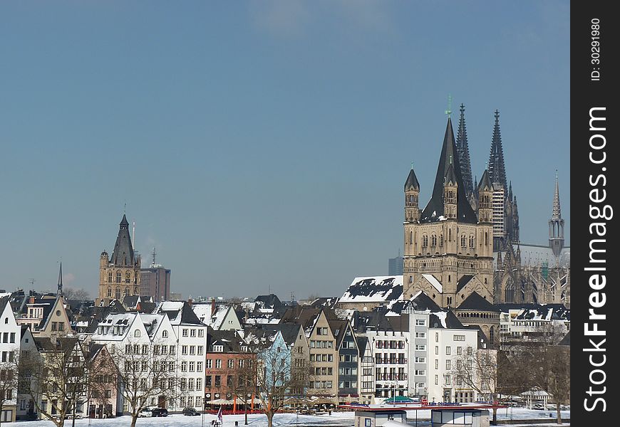 A view at Cologne in winter. A view at Cologne in winter