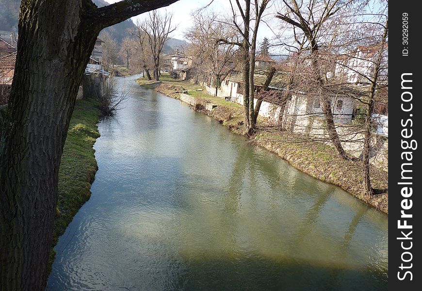 Triavna river on a sunny spring day. Triavna river on a sunny spring day