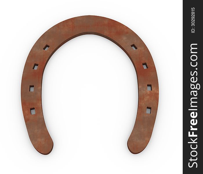 3d Illustration of old rusty metal isolated horseshoe. 3d Illustration of old rusty metal isolated horseshoe
