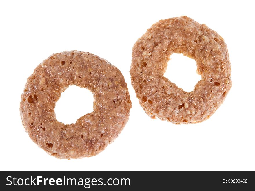 Two chocolate cereals ring isolated on white