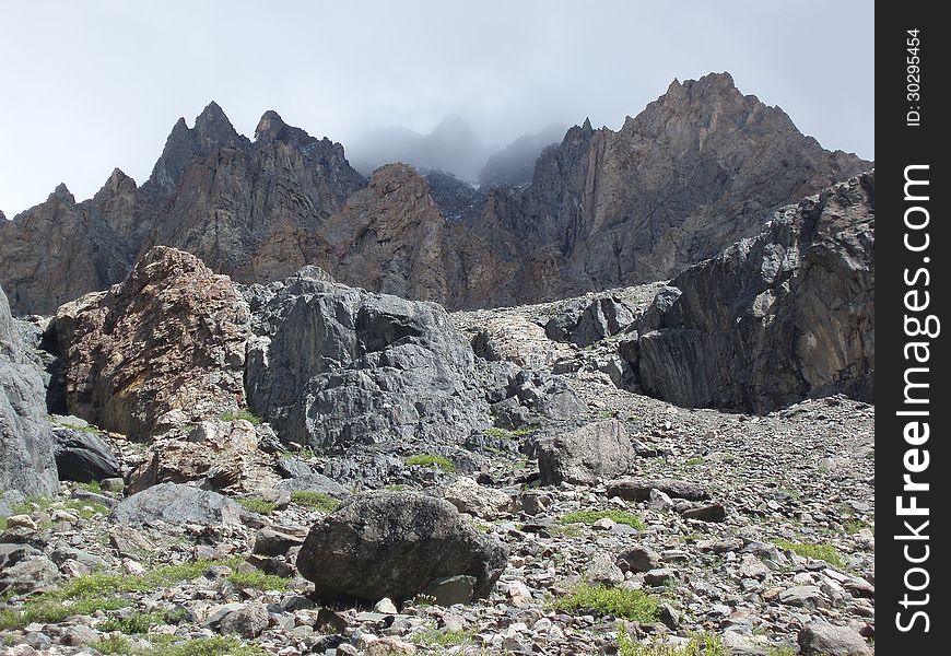 Landscape of spiky peaks of the Altai Mountains. Landscape of spiky peaks of the Altai Mountains.