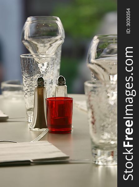 Close view of a classy restaurant table setup. Close view of a classy restaurant table setup