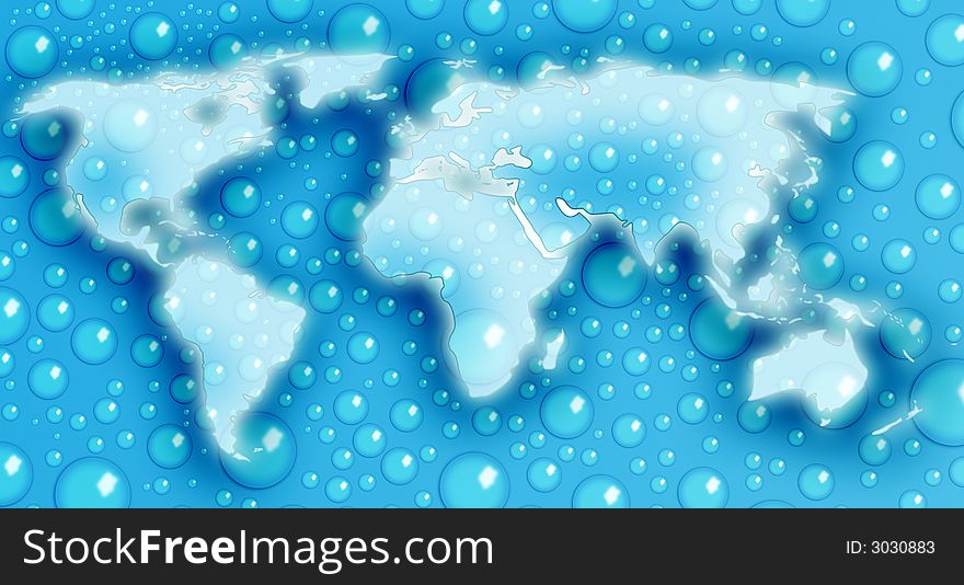 World silhouette over water drops