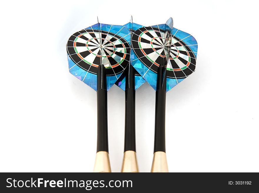 Set of aligned three darts isolated over white background