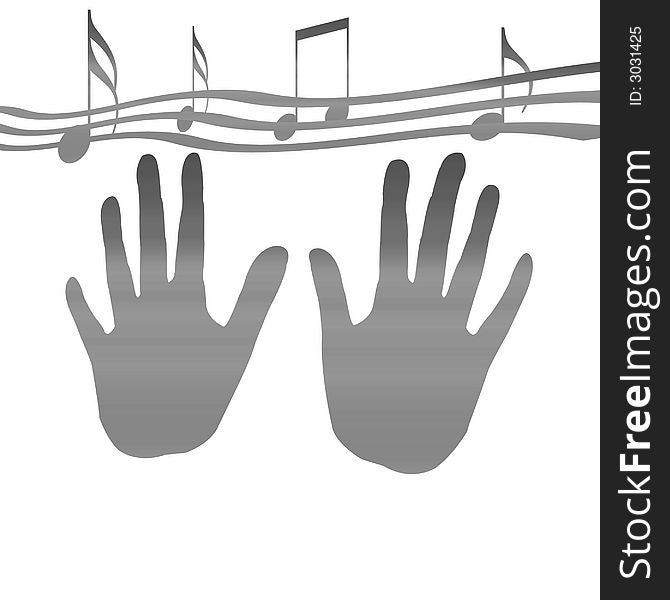 Hands in the fog with music notes. Hands in the fog with music notes