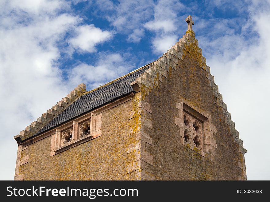 Crow-stepped roof of a traditional scottish chapel. Crow-stepped roof of a traditional scottish chapel