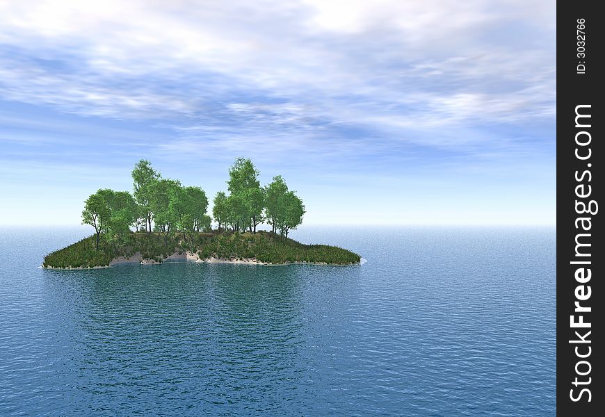 Birch trees on small lake island - 3d illustration. Birch trees on small lake island - 3d illustration