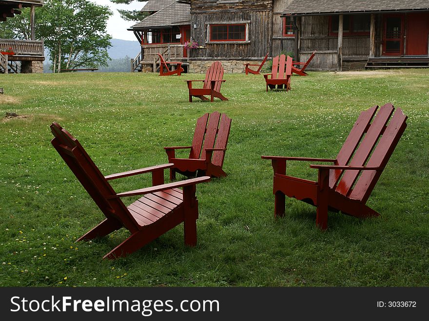 Adirondack style chair on the green meadow