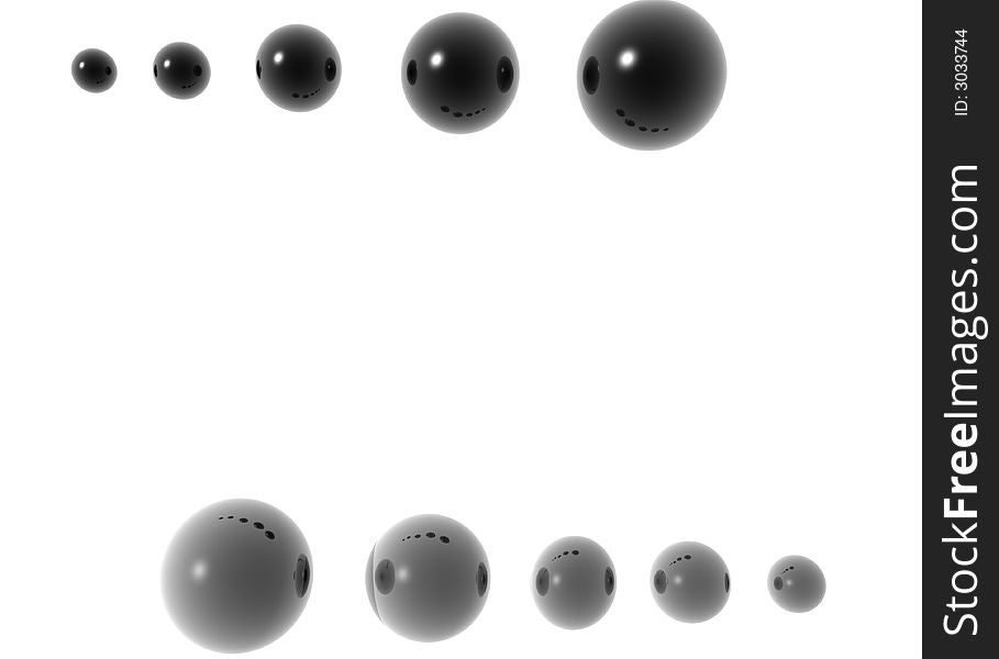 The spheres worth in ascending order, glass, grey, black