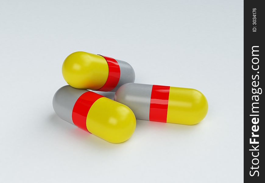 3d illustration of three pills