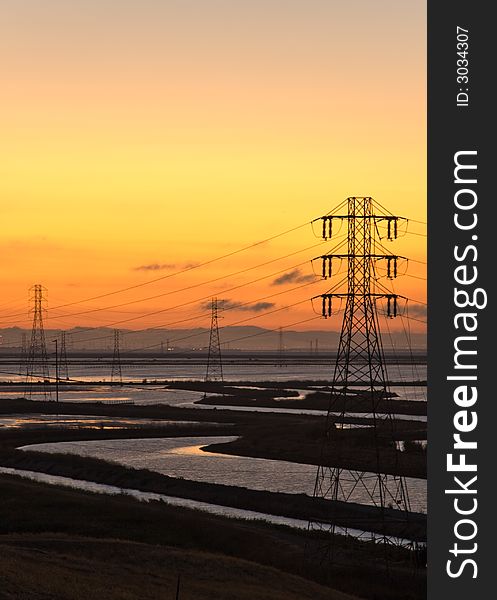 View on San Francisco bay with electric towers. View on San Francisco bay with electric towers