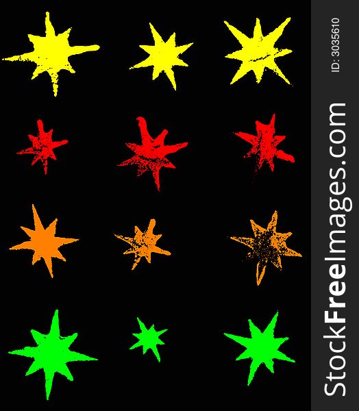 12 Neon Grunge Stars (Transparent Vectors so they can be overlaid on to other illustrations etc)