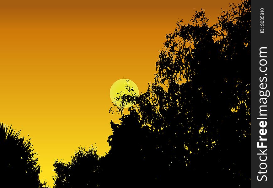 Landascape illustration of a setting sun in vector format. Landascape illustration of a setting sun in vector format