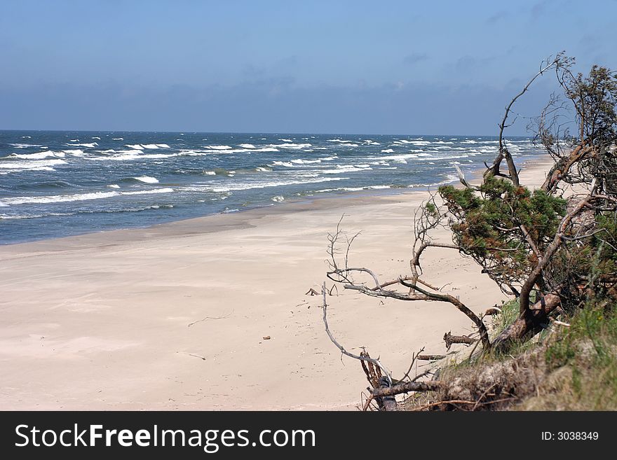 Empty sandy beach and stormy Baltic sea. Empty sandy beach and stormy Baltic sea